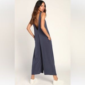 NWT Lulus Bravo Washed-out Blue Sleeveless Culotte Jumpsuit - sz S